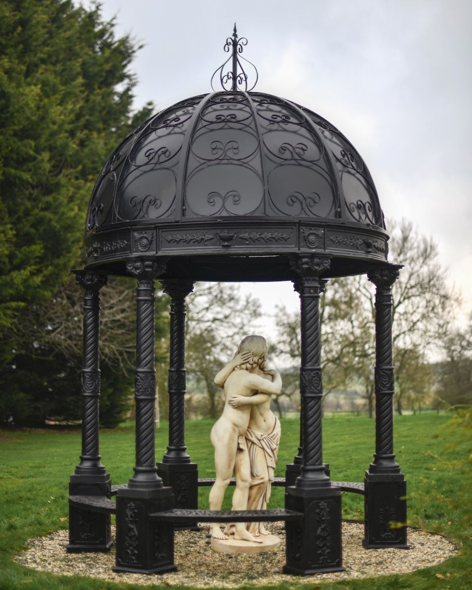 "Lady Christina" Deluxe Scrollwork Wrought Iron Gazebo Powder Coated in Midnight Black