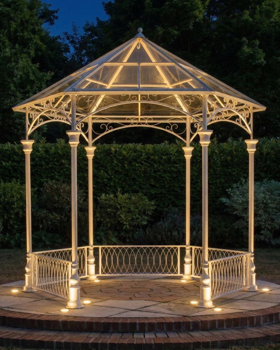 "Lady Madeline" Gazebo at night with lights ai illustration