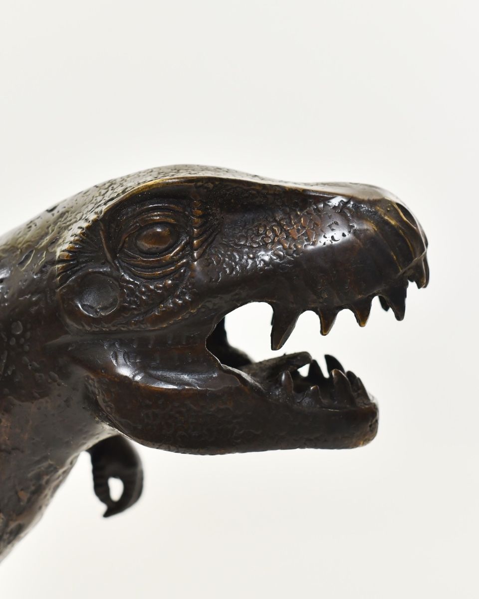 ‘Legacy’ the Cast Brass T-Rex Ornament close up on right side of head