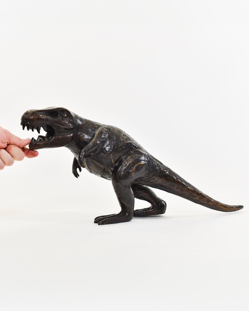 ‘Legacy’ the Cast Brass T-Rex Ornament to scale with hand for reference
