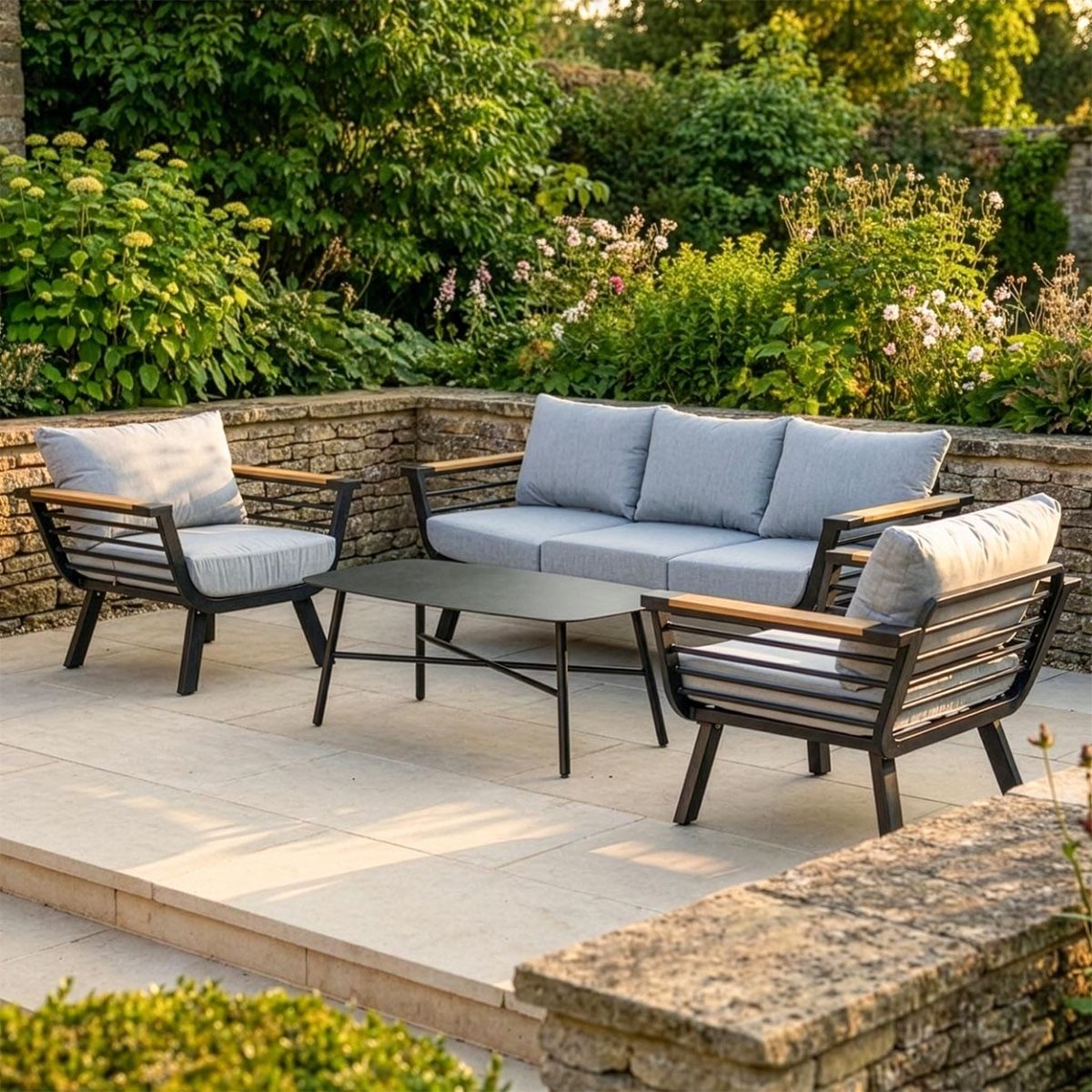 "Linea Nera" Black Garden Lounge Furniture Set Digital Illustration