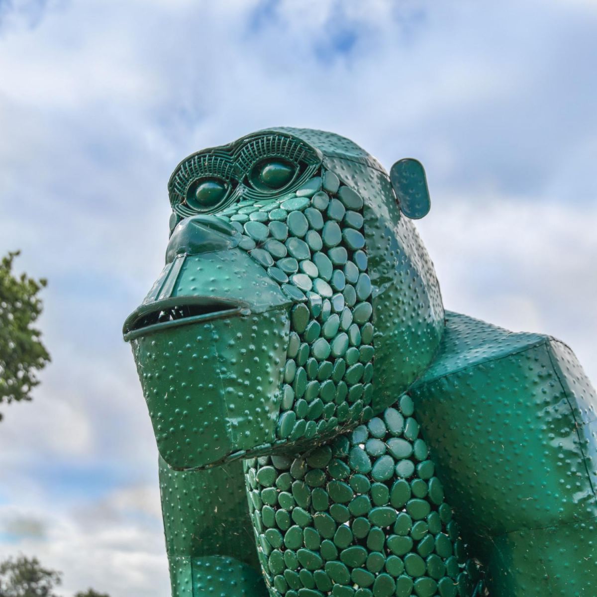 Close-Up of Green “Lord Greystoke” Stunning Silverback Gorilla Sculpture