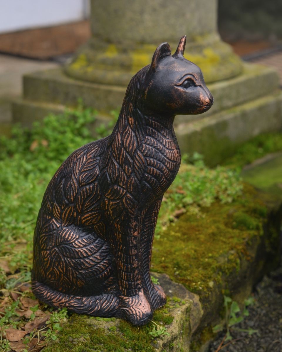 "Luna" the Sitting Cat Cast Aluminium Garden Sculpture side view