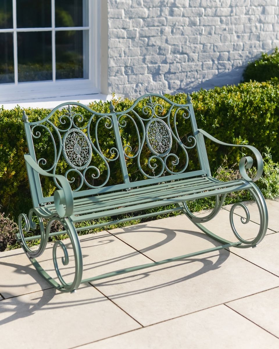 "Lyceum" Garden Rocking Bench Wrought Iron - Sage