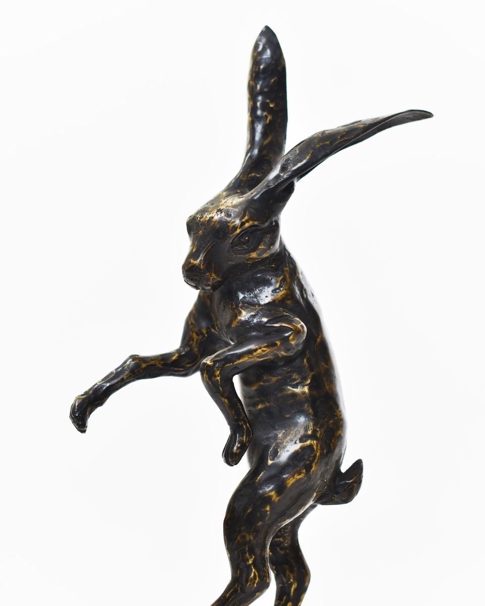 "March Meadow Hare" Cast brass Hare Sculpture close up of head