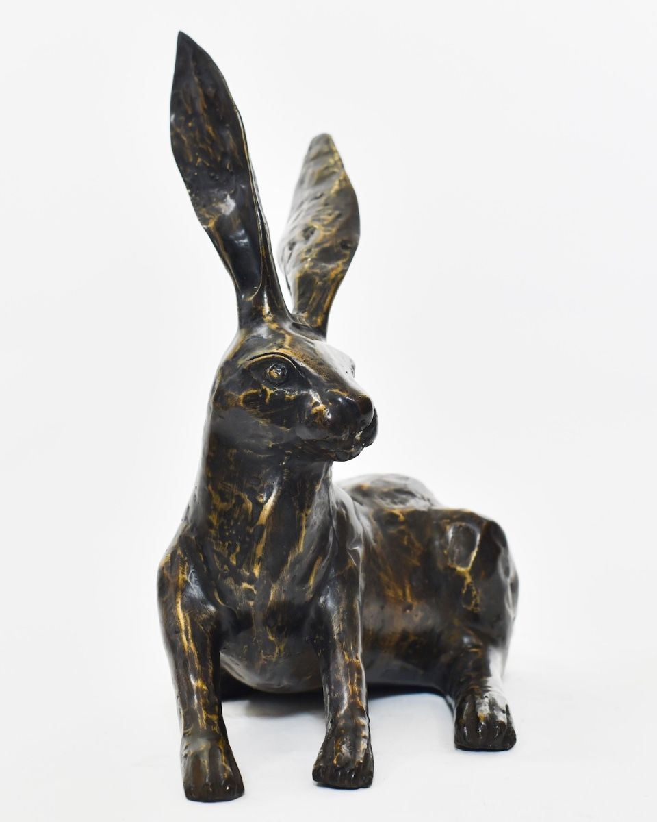 "Meadow Matriarch" Cast Brass Sitting Hare Sculpture