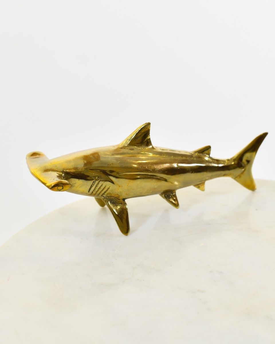 "Meridian" Hammerhead Shark Ornament in Cast Brass 