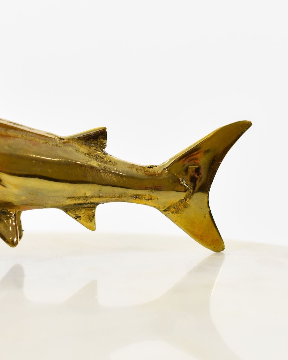 "Meridian" Hammerhead Shark Ornament in Cast Brass close up of tail