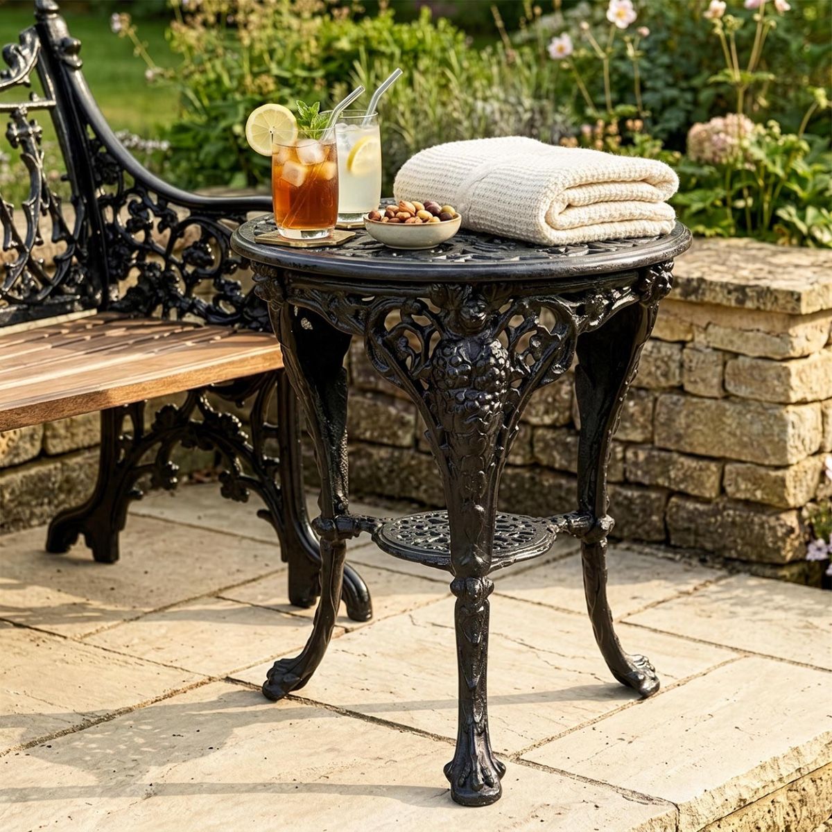 "Merriweather" Round Cast Aged Black Iron Victorian Table - 60cm Digital Illustration Dressed table