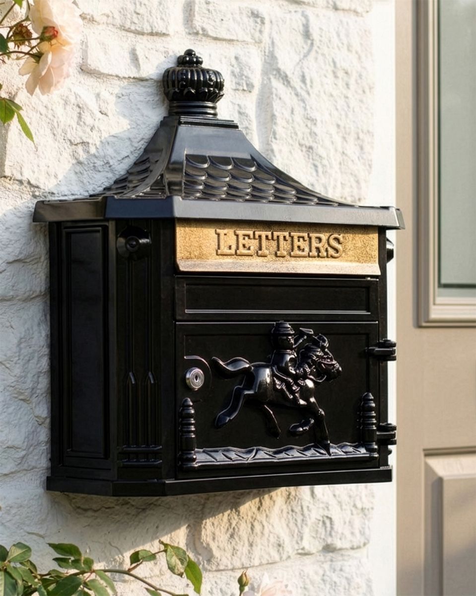 “Midnight" Black Huntington Wall Mounted Post Box digital illustration