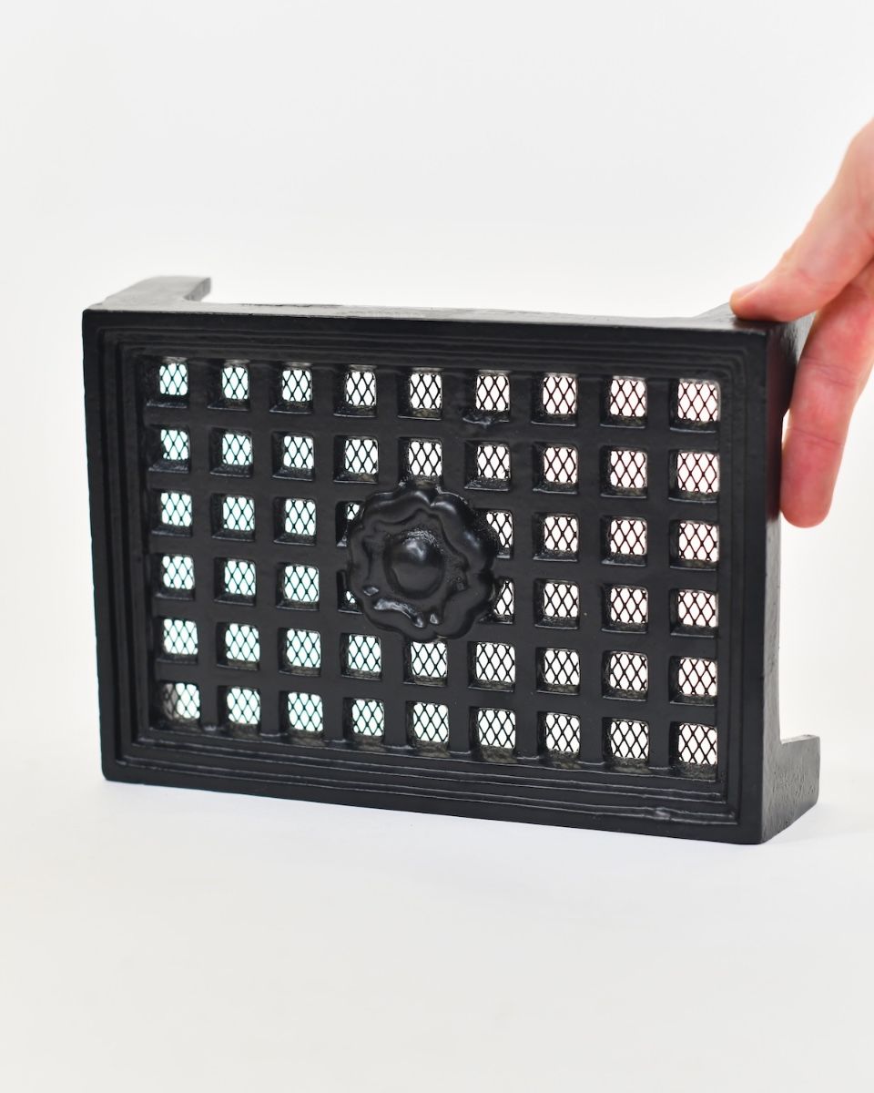 "Monarch Rose" Cast Iron Air Brick 9"x6" to scale with hand for reference