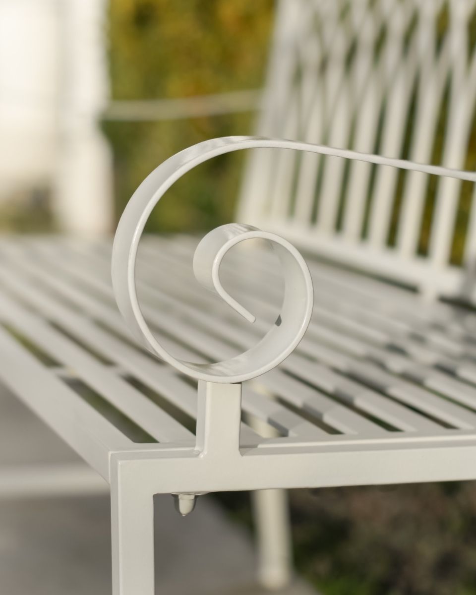 ‘Monet’ Two Seater Wrought Iron Garden Bench close up of arm rest