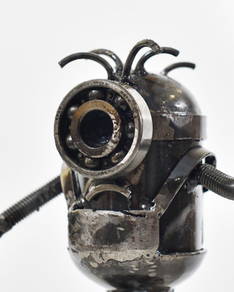 ‘Nuts’ Upcycled Metal Monster close up of head