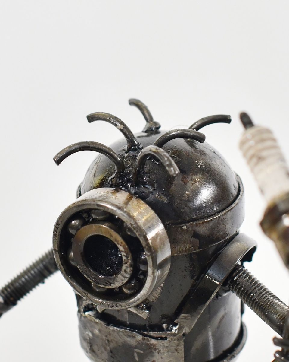 ‘Nuts’ Upcycled Metal Monster close up of top of head