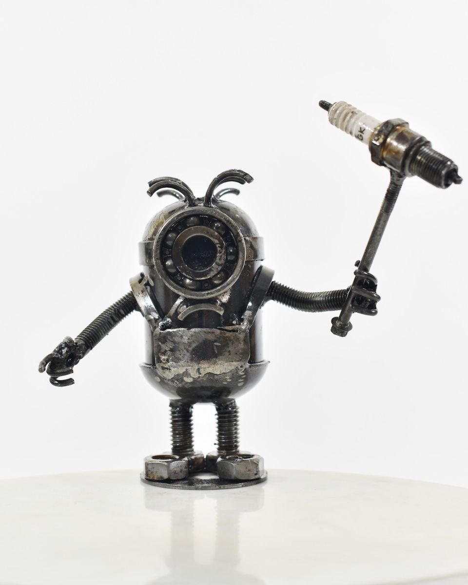 ‘Nuts’ Upcycled Metal Monster full view of front on of sculpture