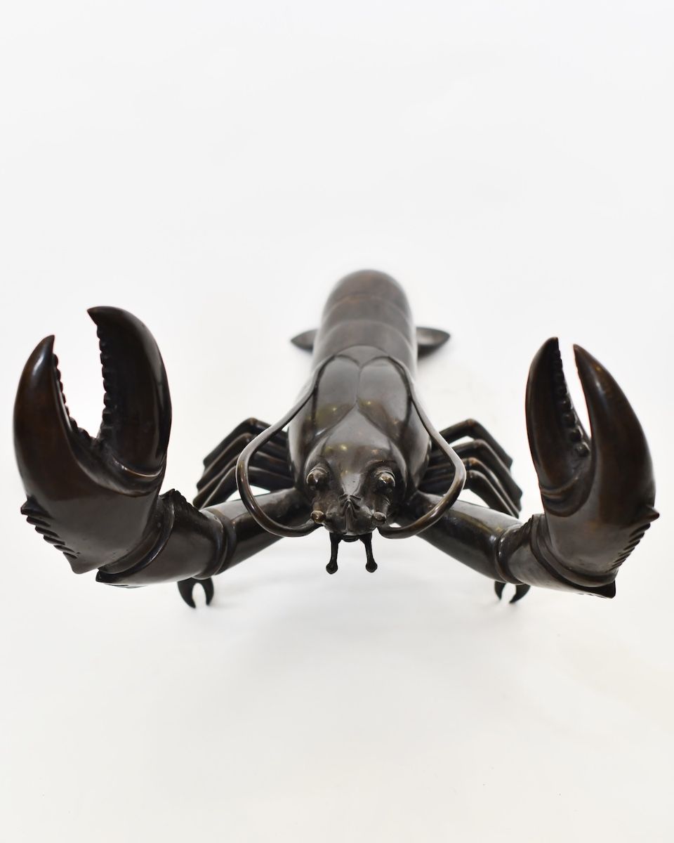 "Obsidian Tide" Lobster sculpture in Cast Brass fromnt view