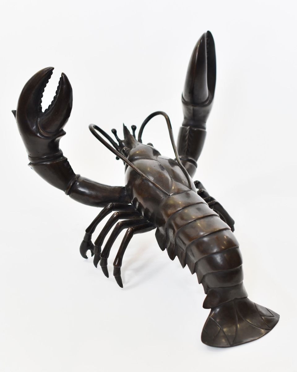 "Obsidian Tide" Lobster sculpture in Cast Brass view of back