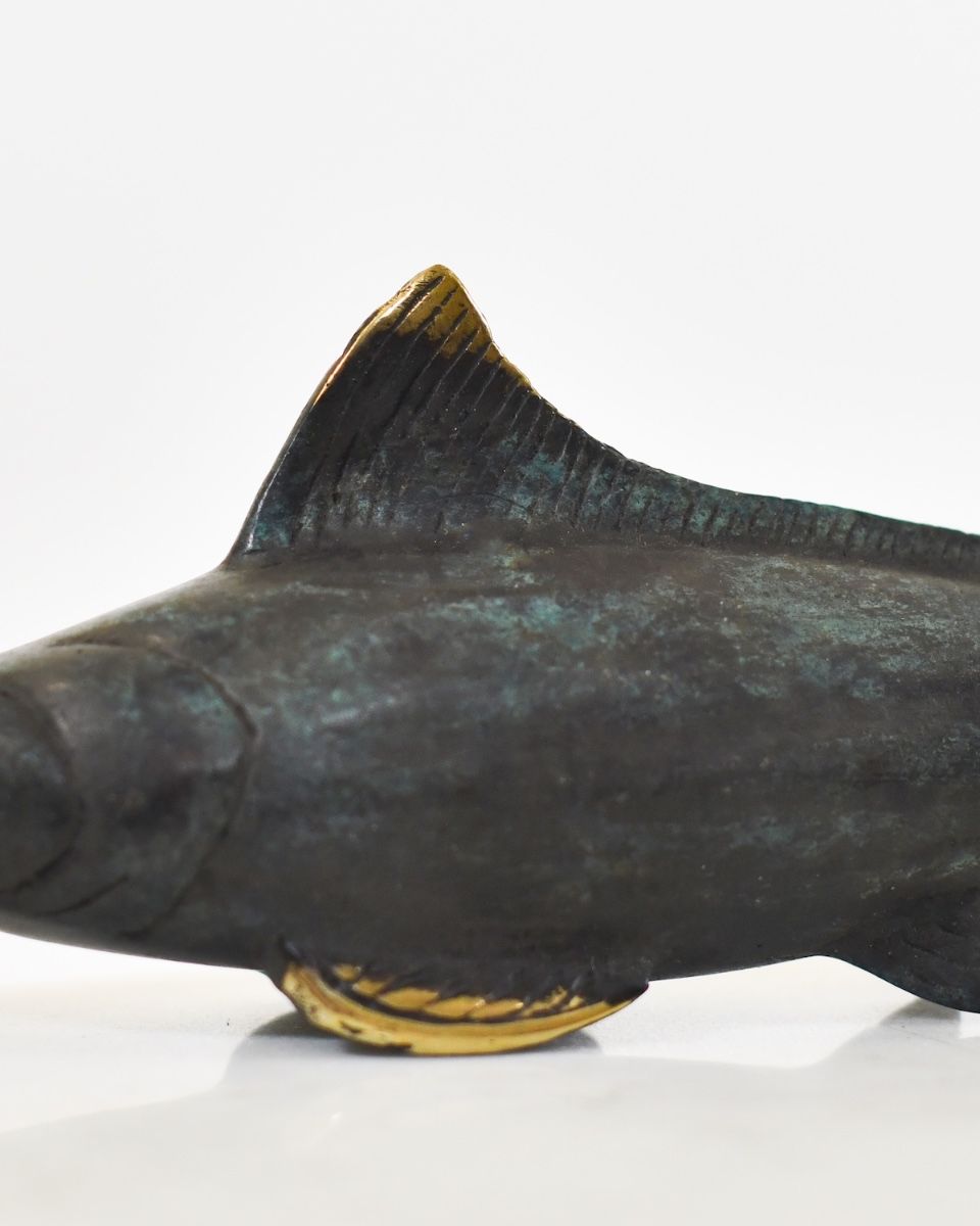 "Oceanic Cavalier" Marlin Ornament in Cast Brass close up of body