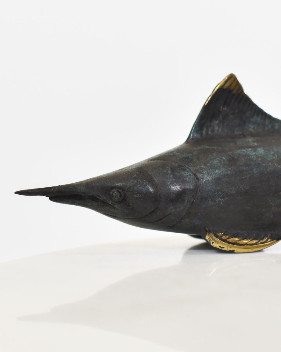 "Oceanic Cavalier" Marlin Ornament in Cast Brass close up of head