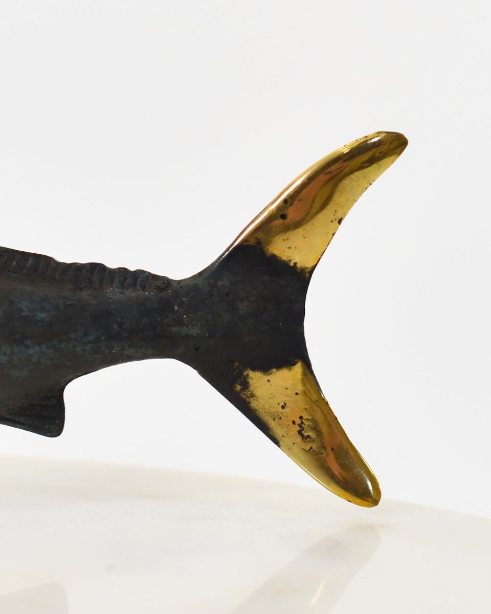 "Oceanic Cavalier" Marlin Ornament in Cast Brass close up of tail