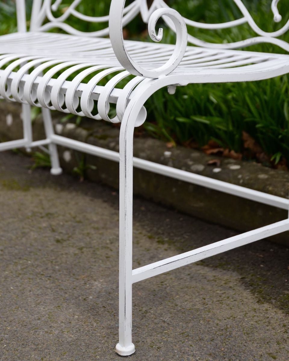 "Papillon" Contemporary Wrought Iron Two Seater Garden Bench Close up of Leg