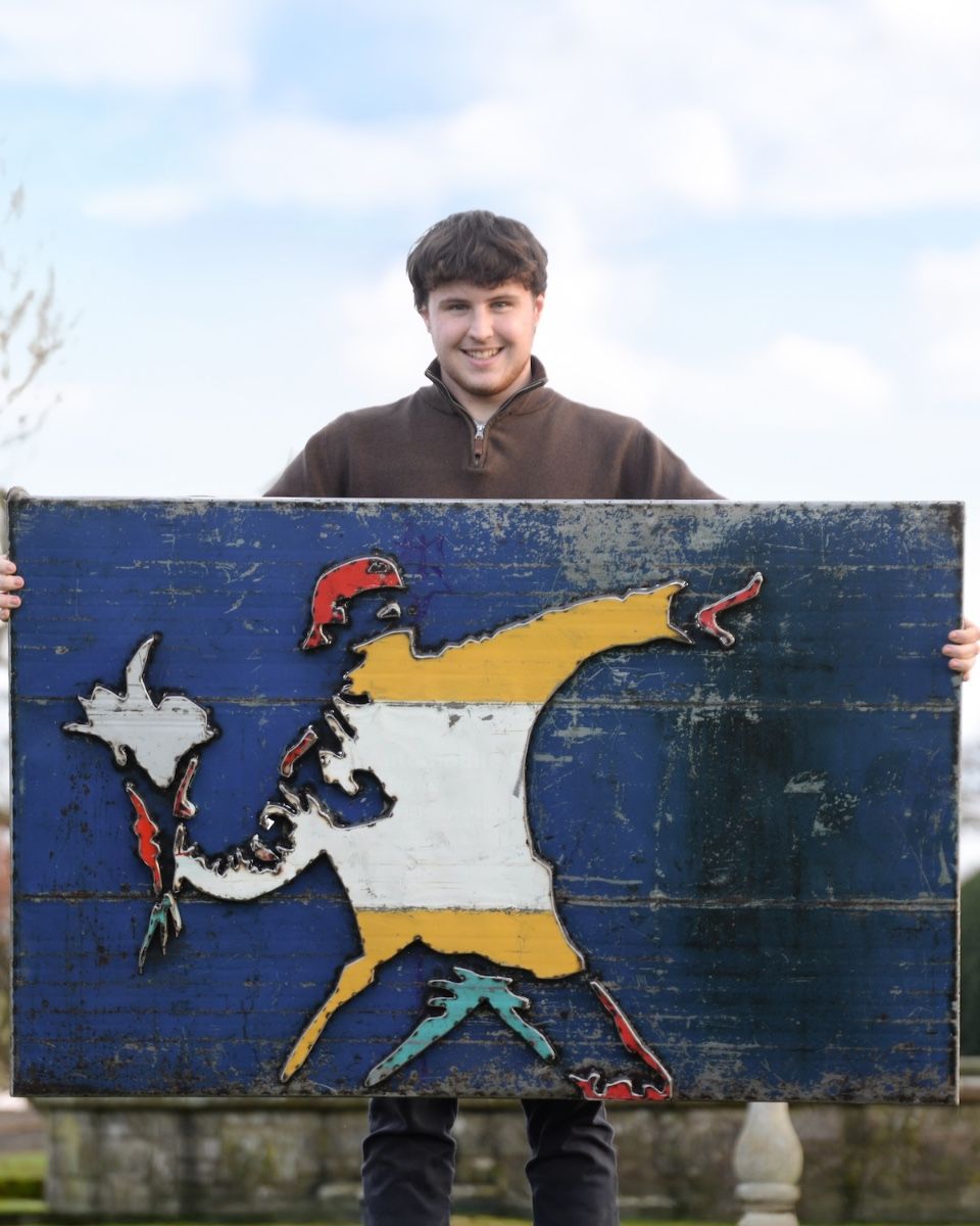 "Peaceful Protestor" Oil Drum Scrap Metal Wall Art blue background