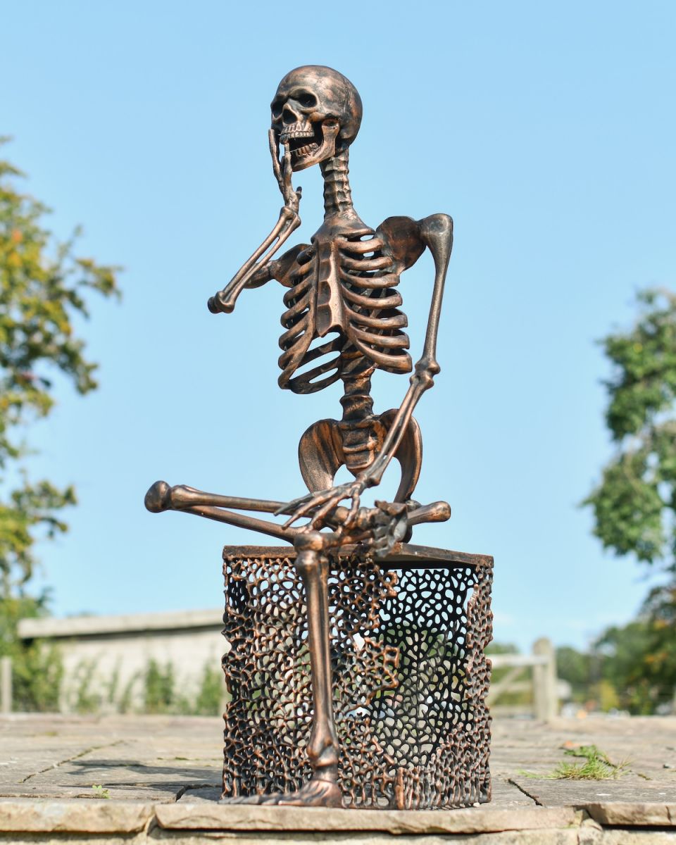 "Percival" the Pensive Skeleton with Base - Copper