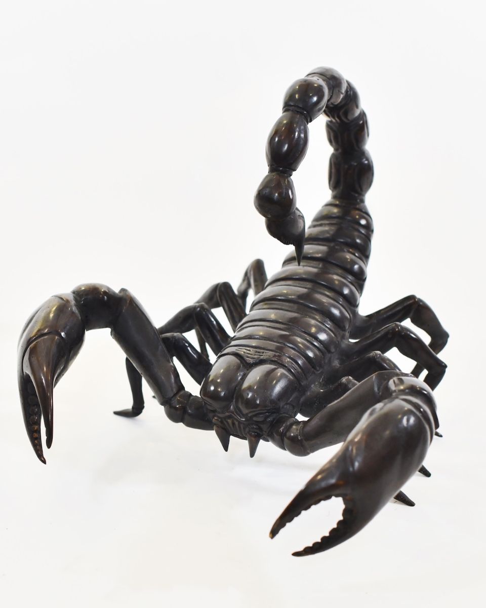 "Primal Sting" Cast Brass Scorpion Sculpture high angle shot