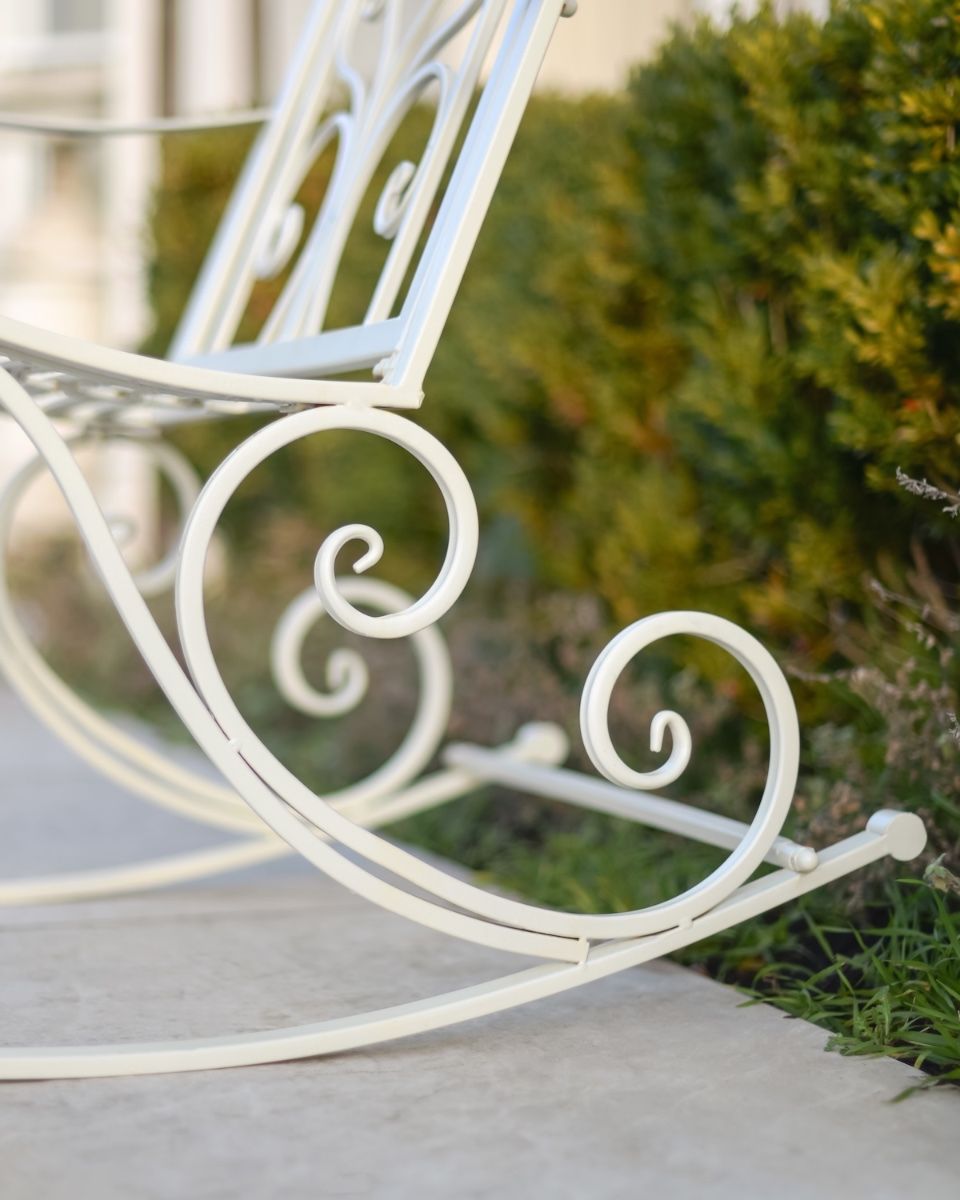 "Province" Wrought Iron Cream Garden Rocking Chair close up of legs