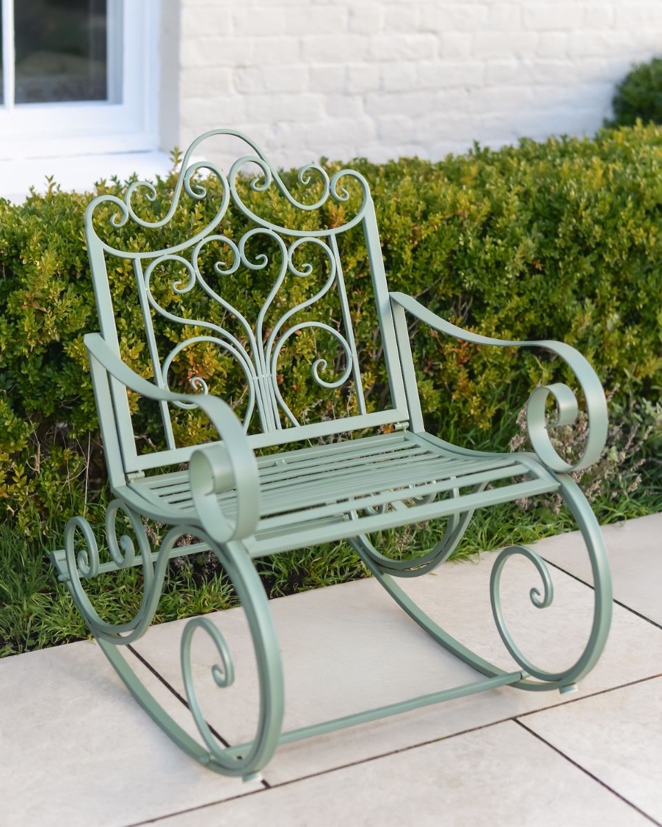 "Province" Wrought Iron Sage Green Garden Rocking Chair