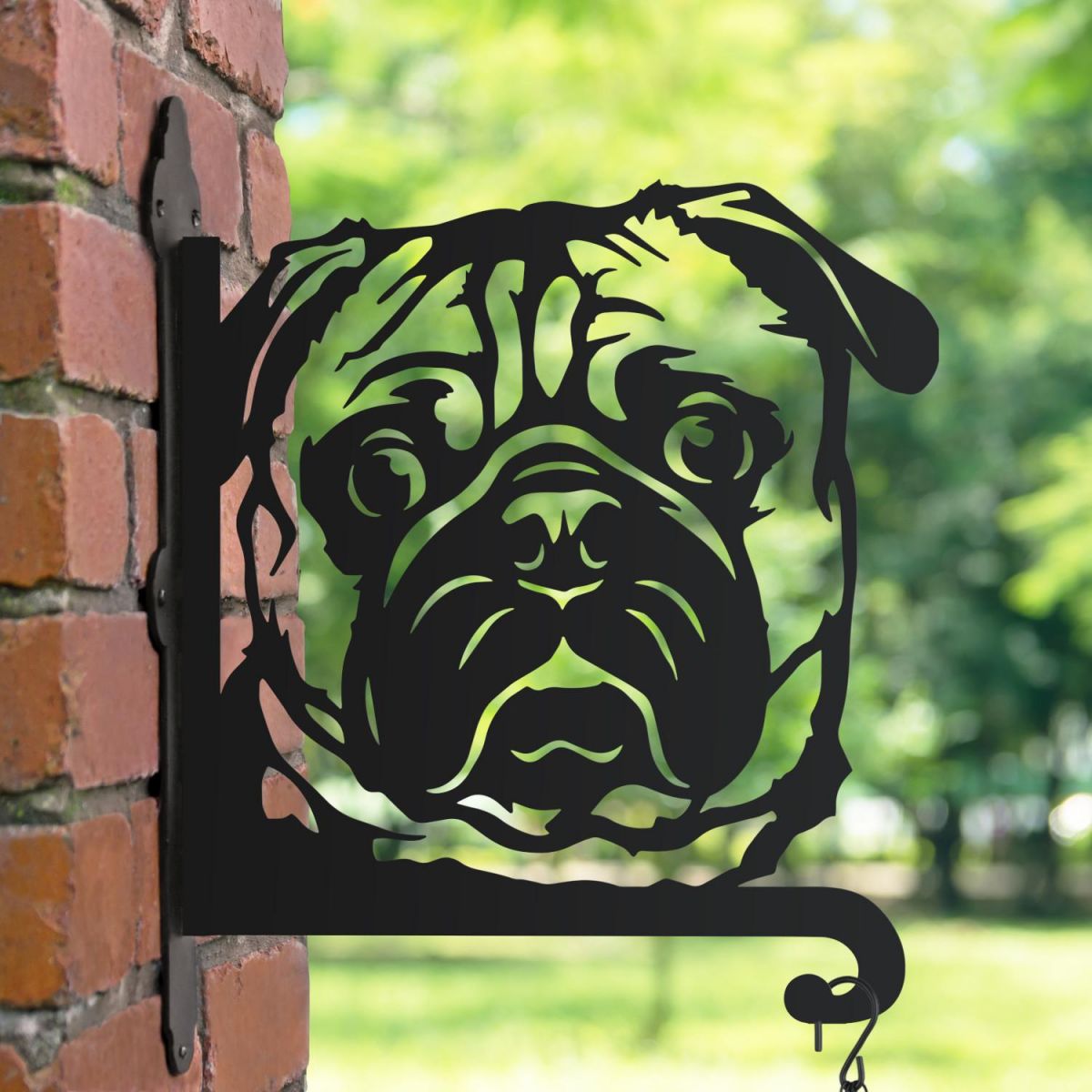 Pug hanging basket bracket in the park
