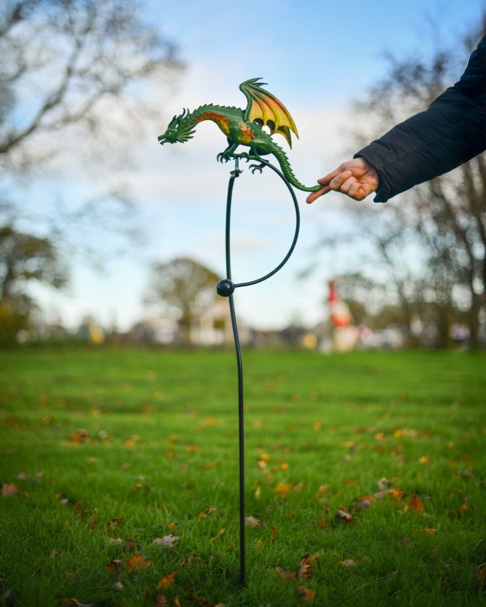 "Ragnor" the Steel Dragon Rocker Garden Spike with Hand in Shot for Scale