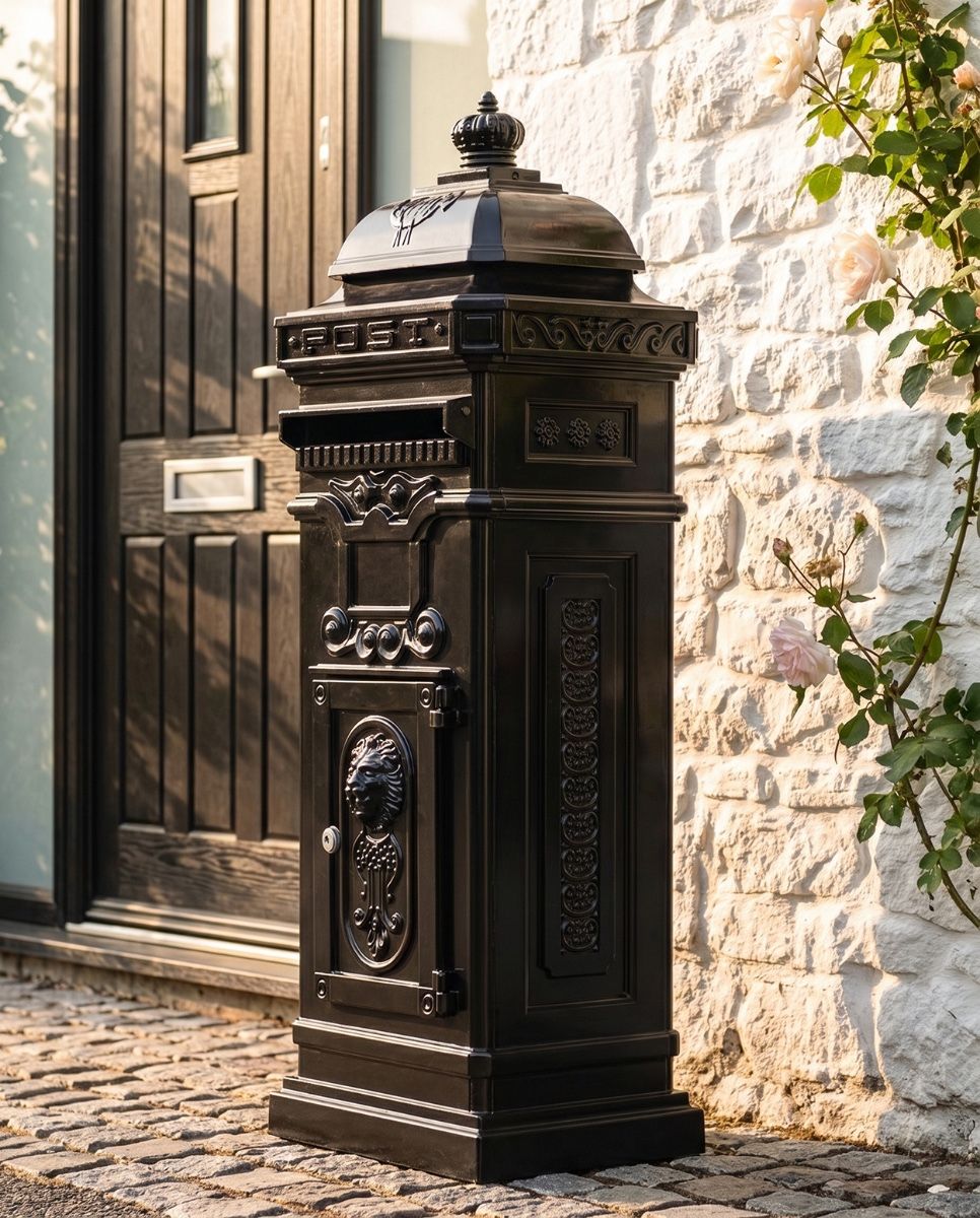 “Raventree” Black Camden Free Standing Post Box digital illustration 