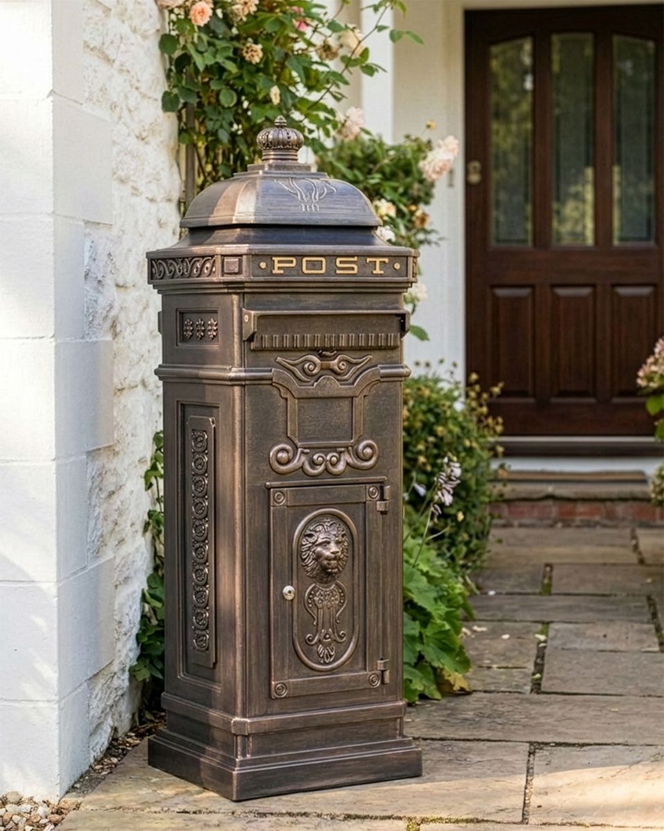 “Raventree” Deluxe Copper Finish Camden Free Standing Post Box digital illustration