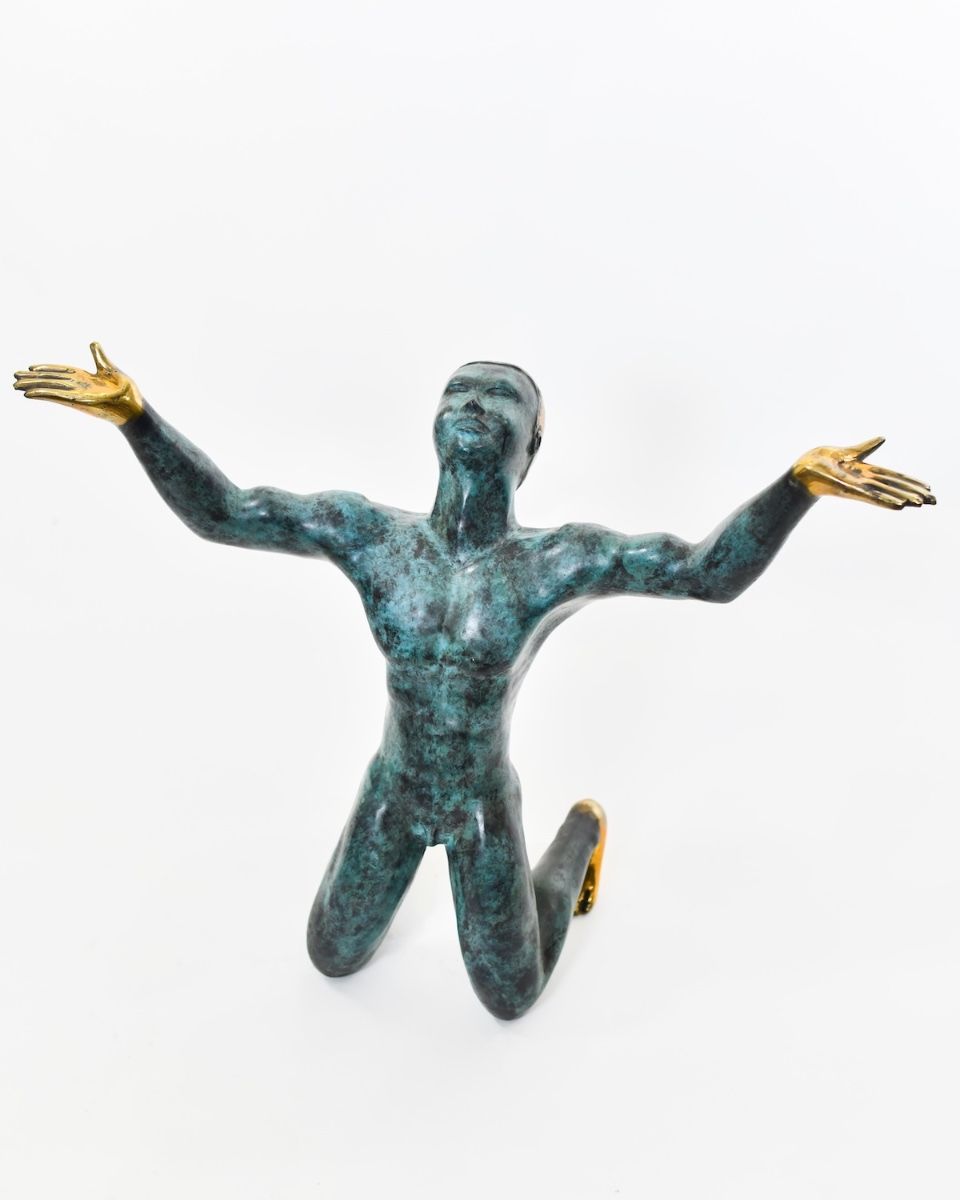 "Reaching Prayer" Sculpture in Cast Brass