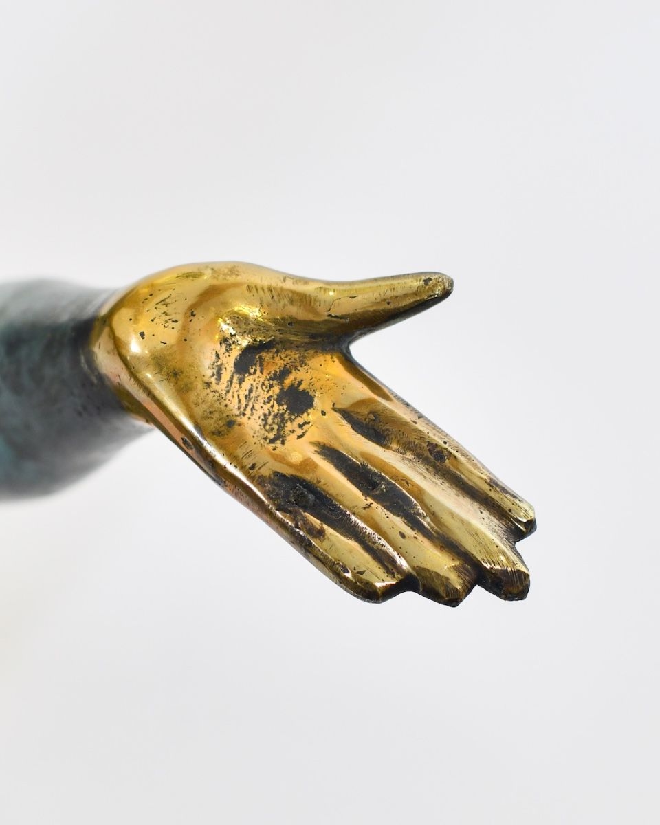 "Reaching Prayer" Sculpture in Cast Brass close up of hand