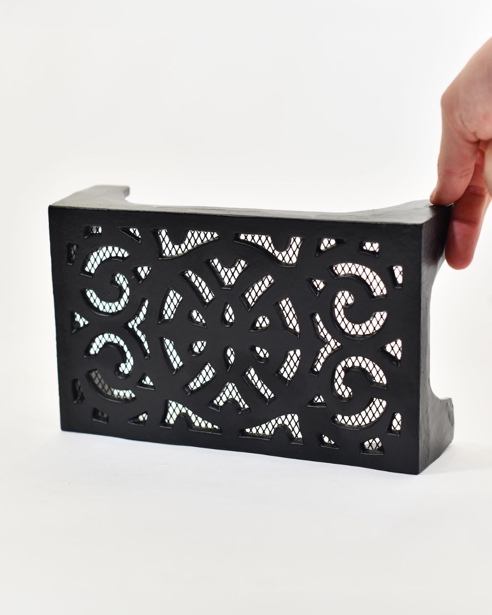 ‘Regency’ Cast Iron Air Brick 9”x6” to scale with hand for reference