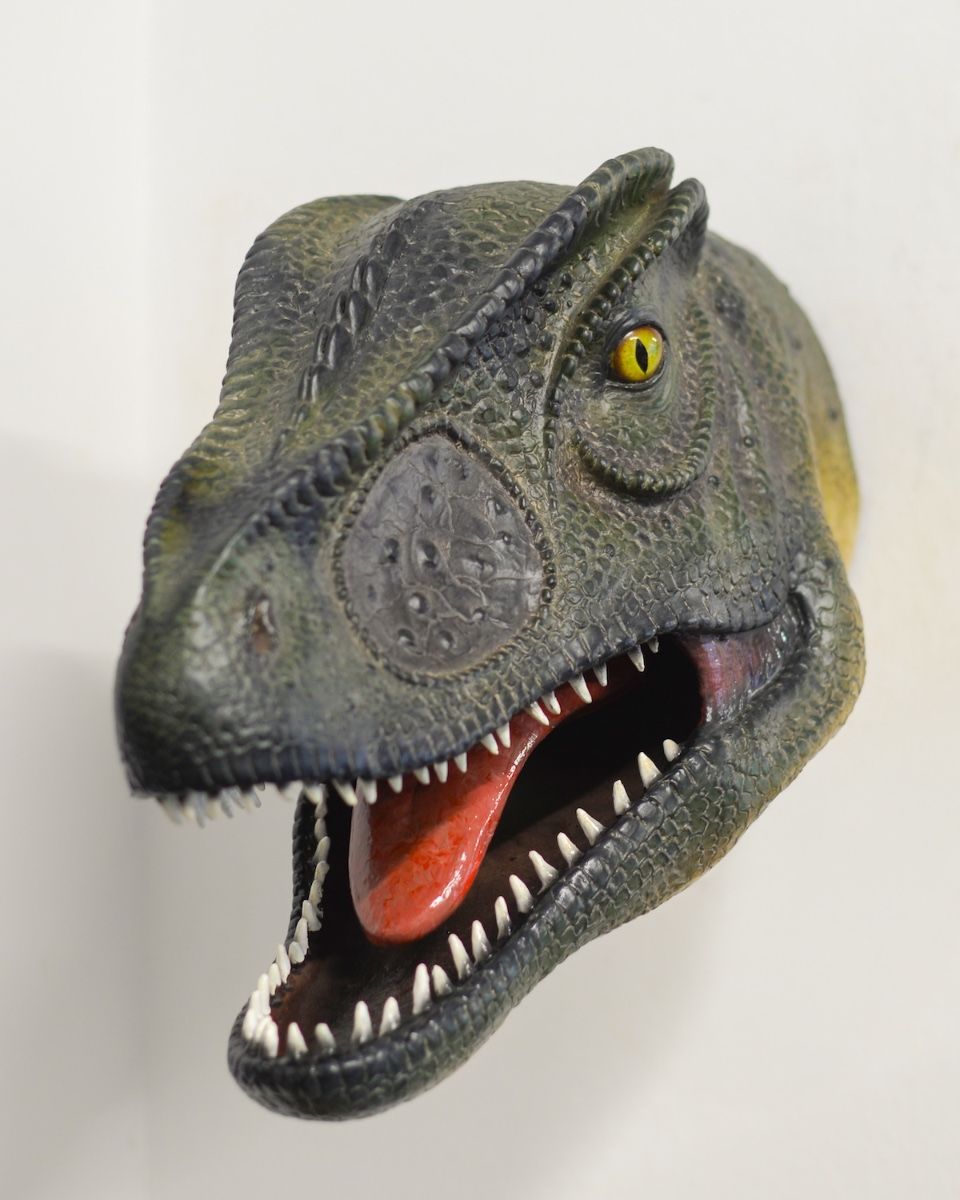 ‘Rory’ the T-Rex Fibreglass Garden Wall Art on white wall head on view