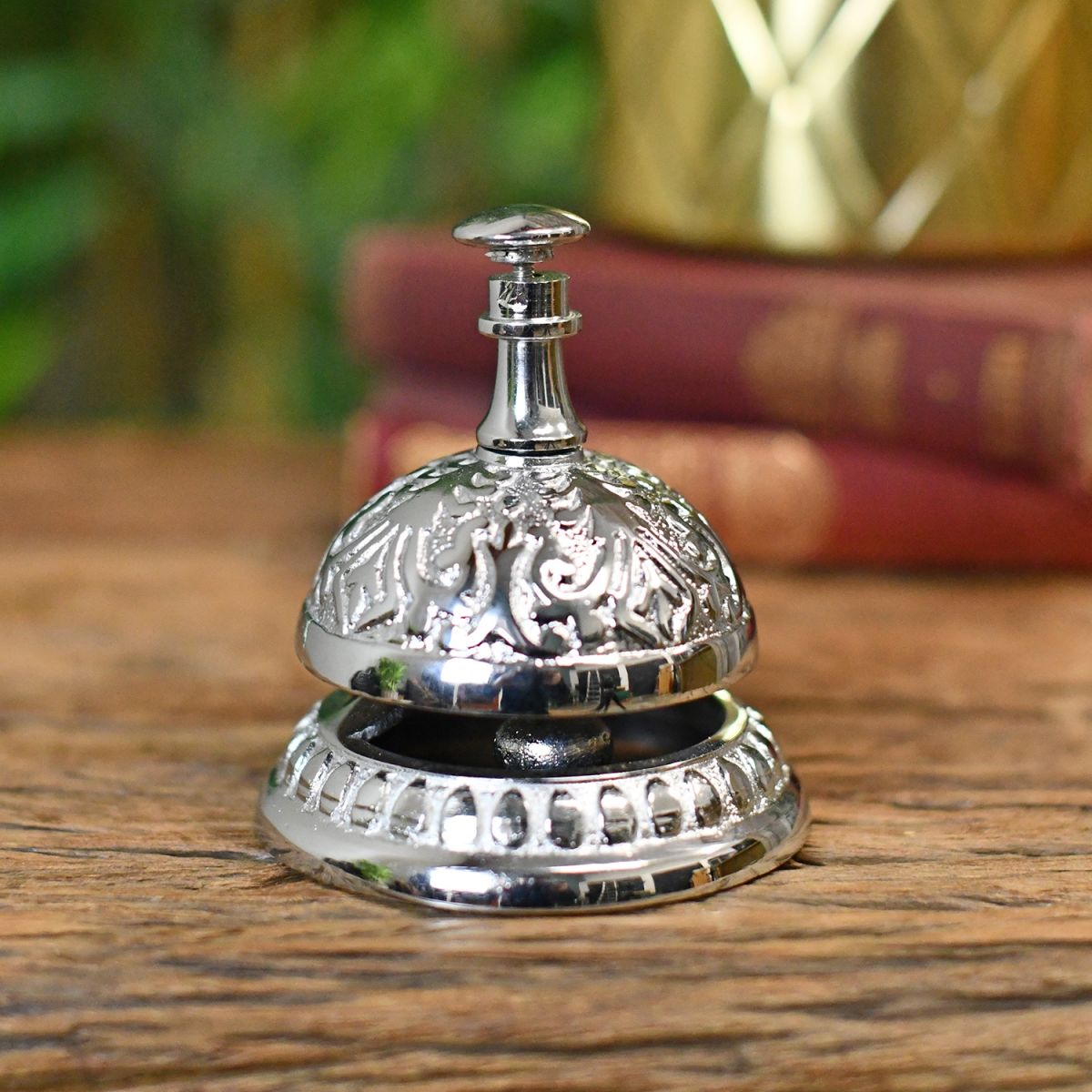 Brass Ornate Reception Bell with Bright Chrome Finish