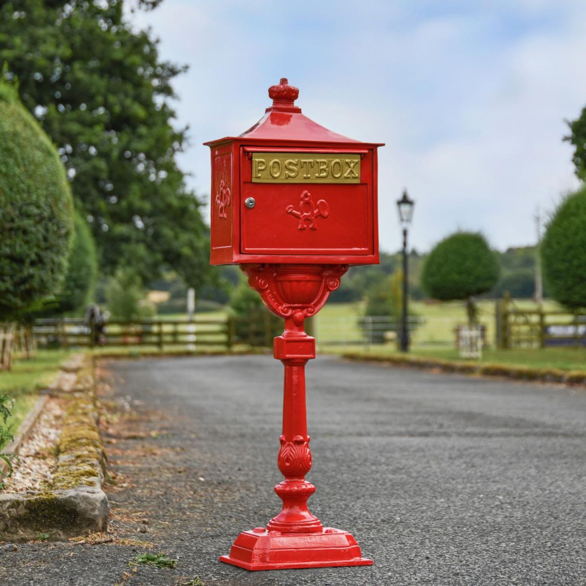 “Saffron Blossom” Red Suffolk Post Box with Stand in Situ