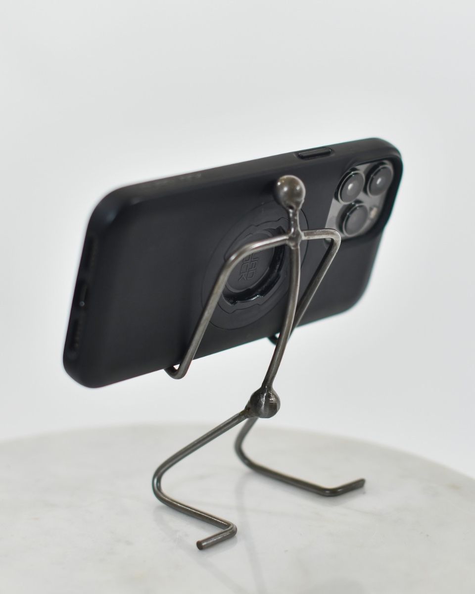 "Score" Celebration Upcycled Metal Phone Holder holding phone from the back