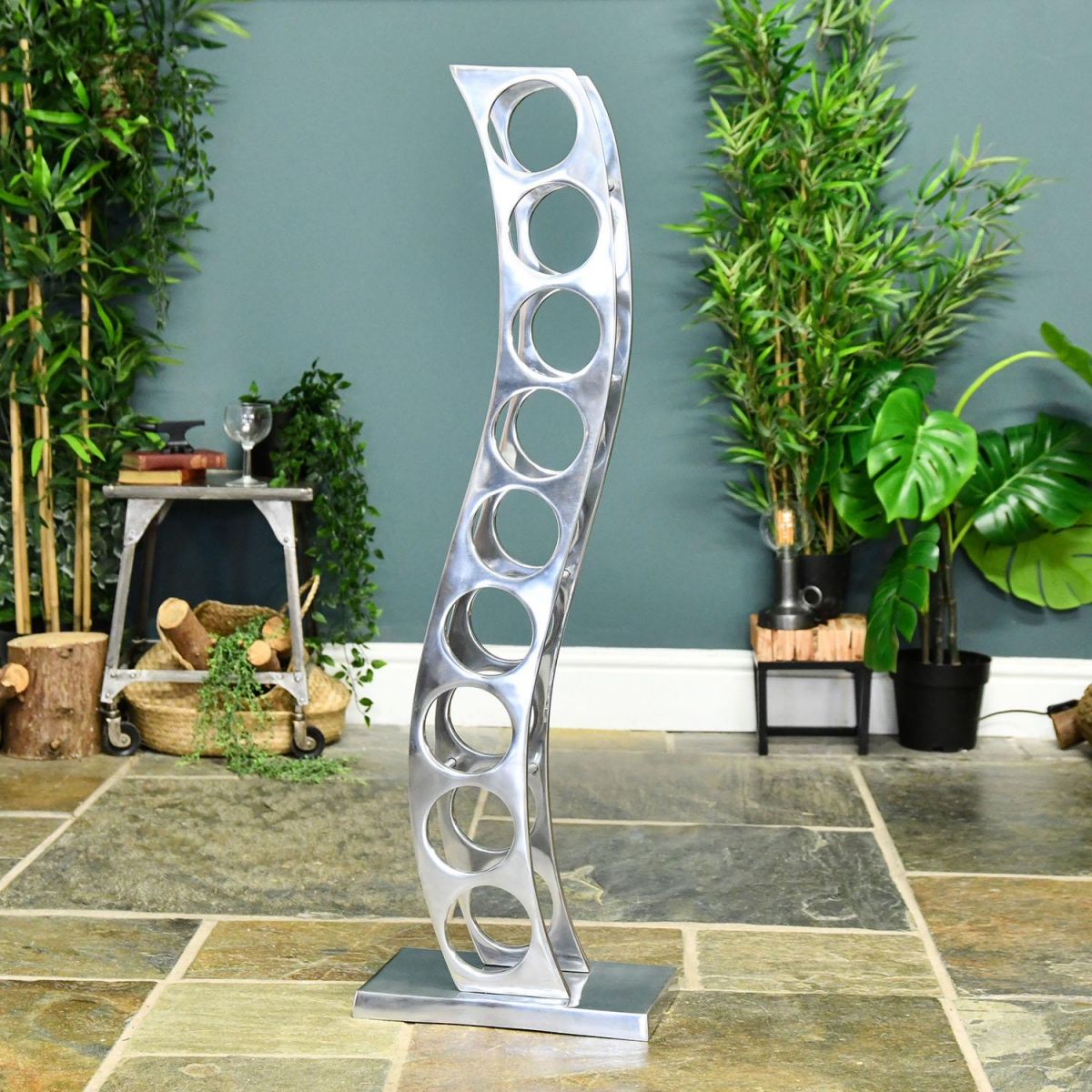 “Serena” Aluminium Curved Wine and Bottle Holder in Situ in the Home