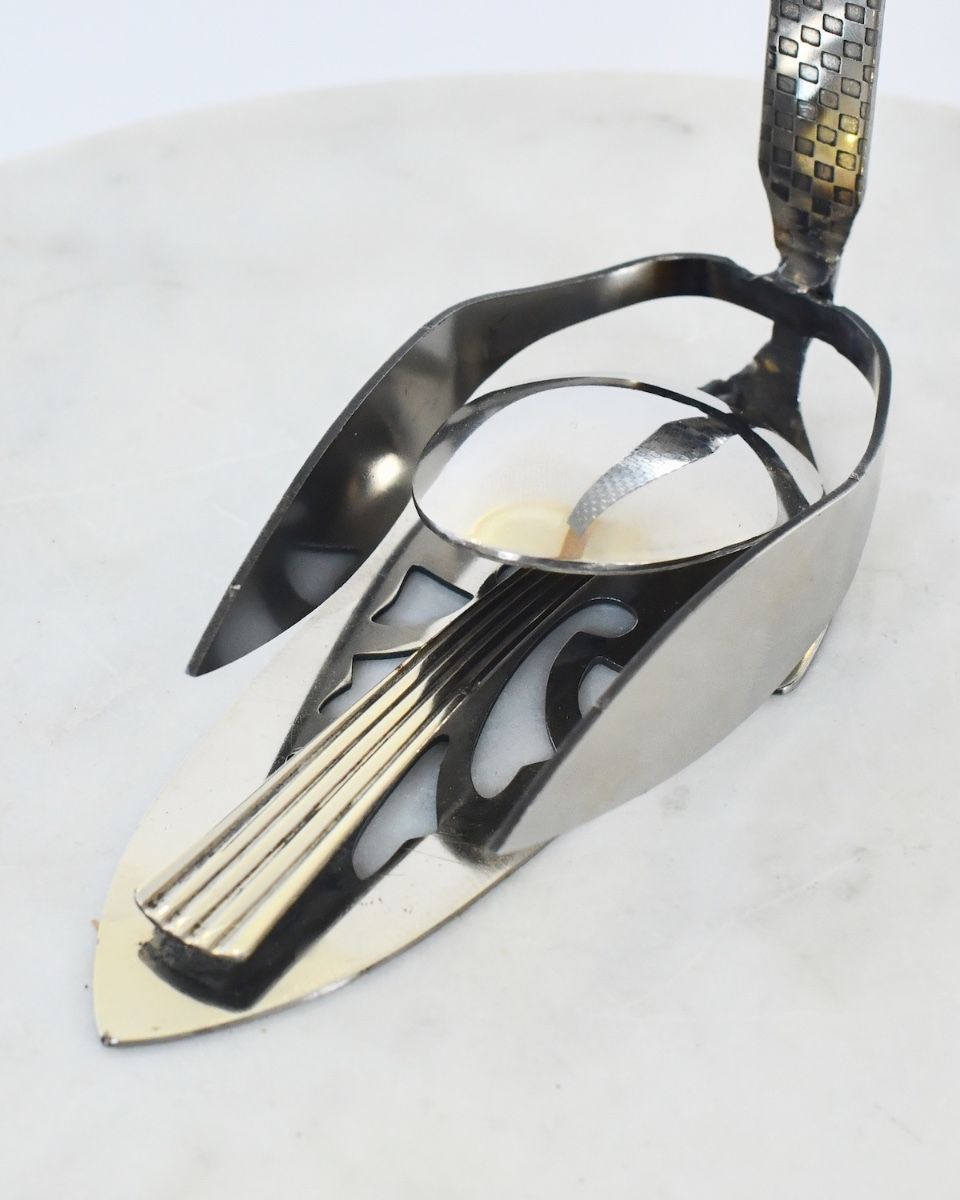 "Serene Swan" Upcycled Metal House Ornament close up of tail