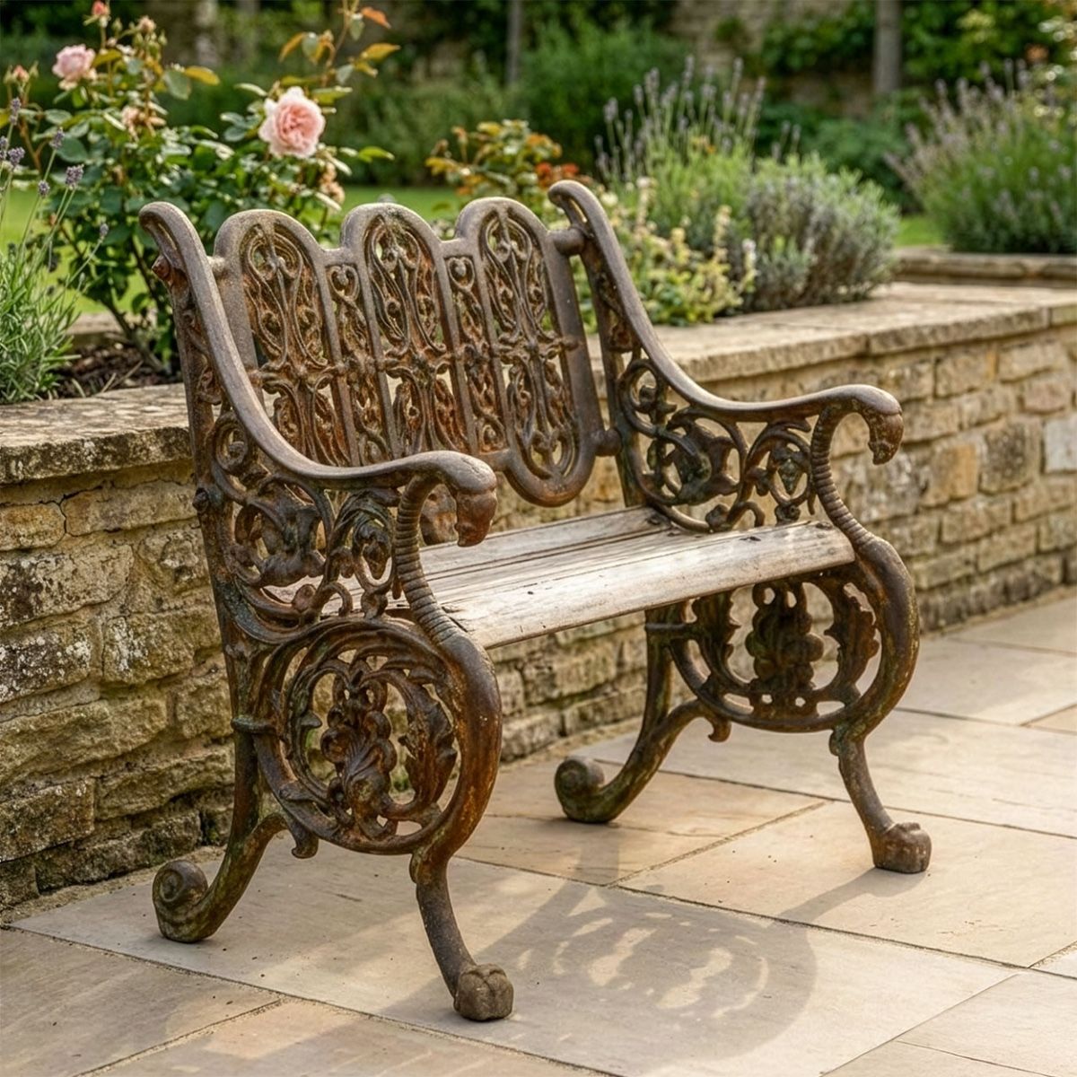 "Serpent" Rustic Cast Iron Gothic Bench Digital Illustration
