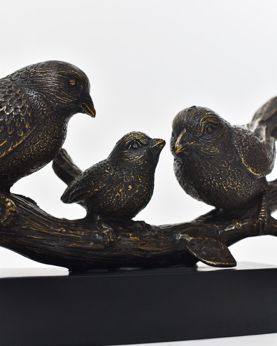 "Shadowed Songbirds" Cast Brass Ornament close up of middle bird