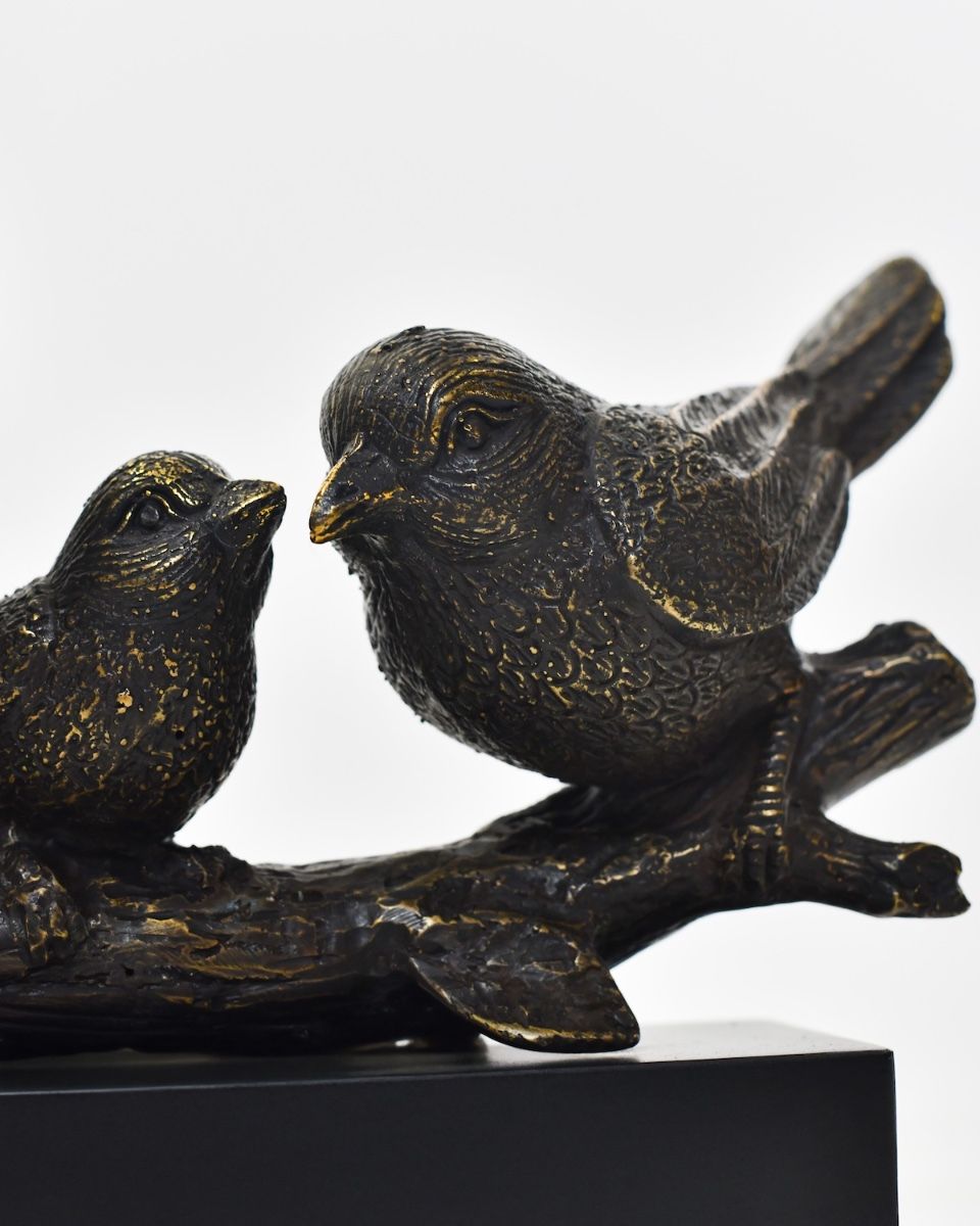 "Shadowed Songbirds" Cast Brass Ornament close up of close up of right bird