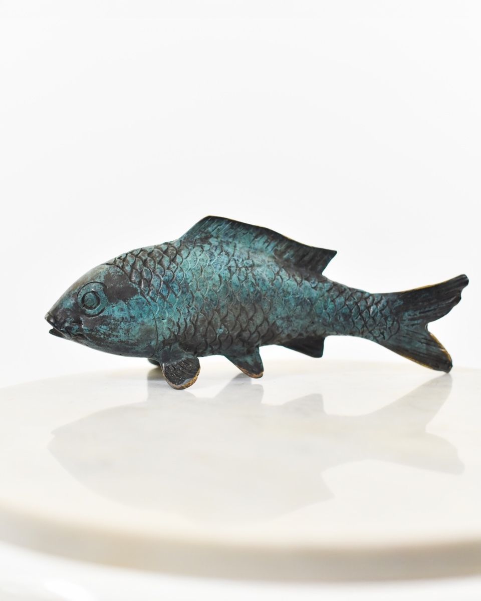 "Shadowed Sovereign" Koi Sculpture in Cast Brass