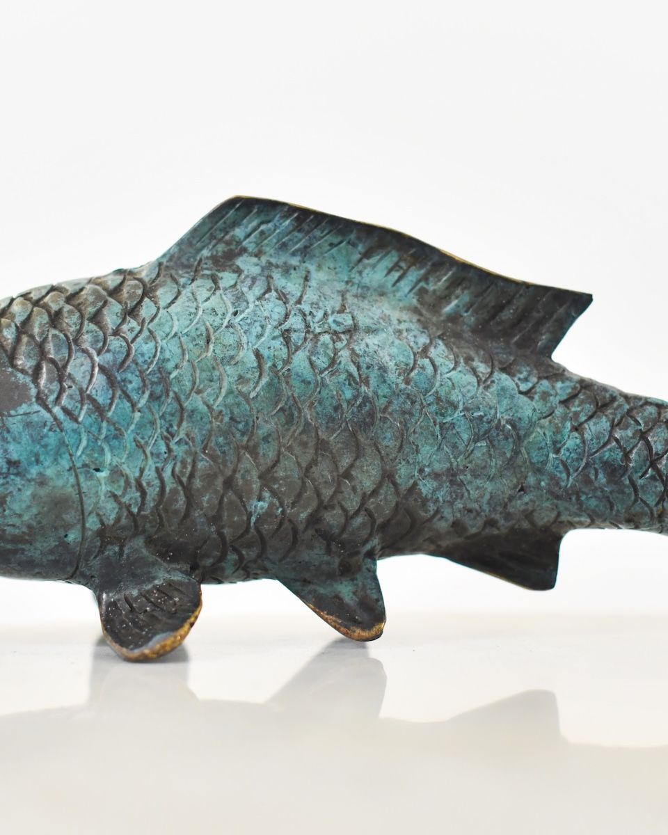 "Shadowed Sovereign" Koi Sculpture in Cast Brass close up of body