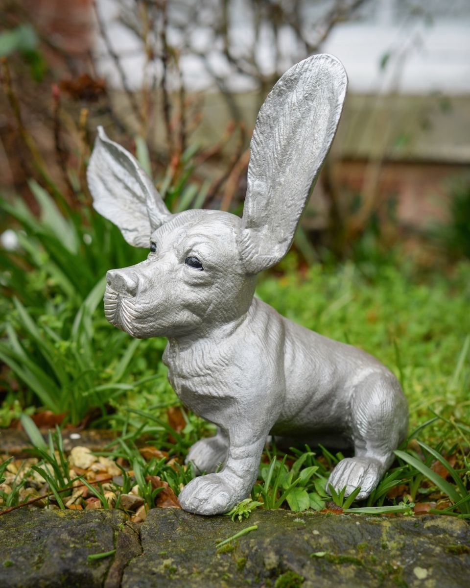 "Sid" the Bassett Hound Cast Aluminium Garden Sculpture side view of dog