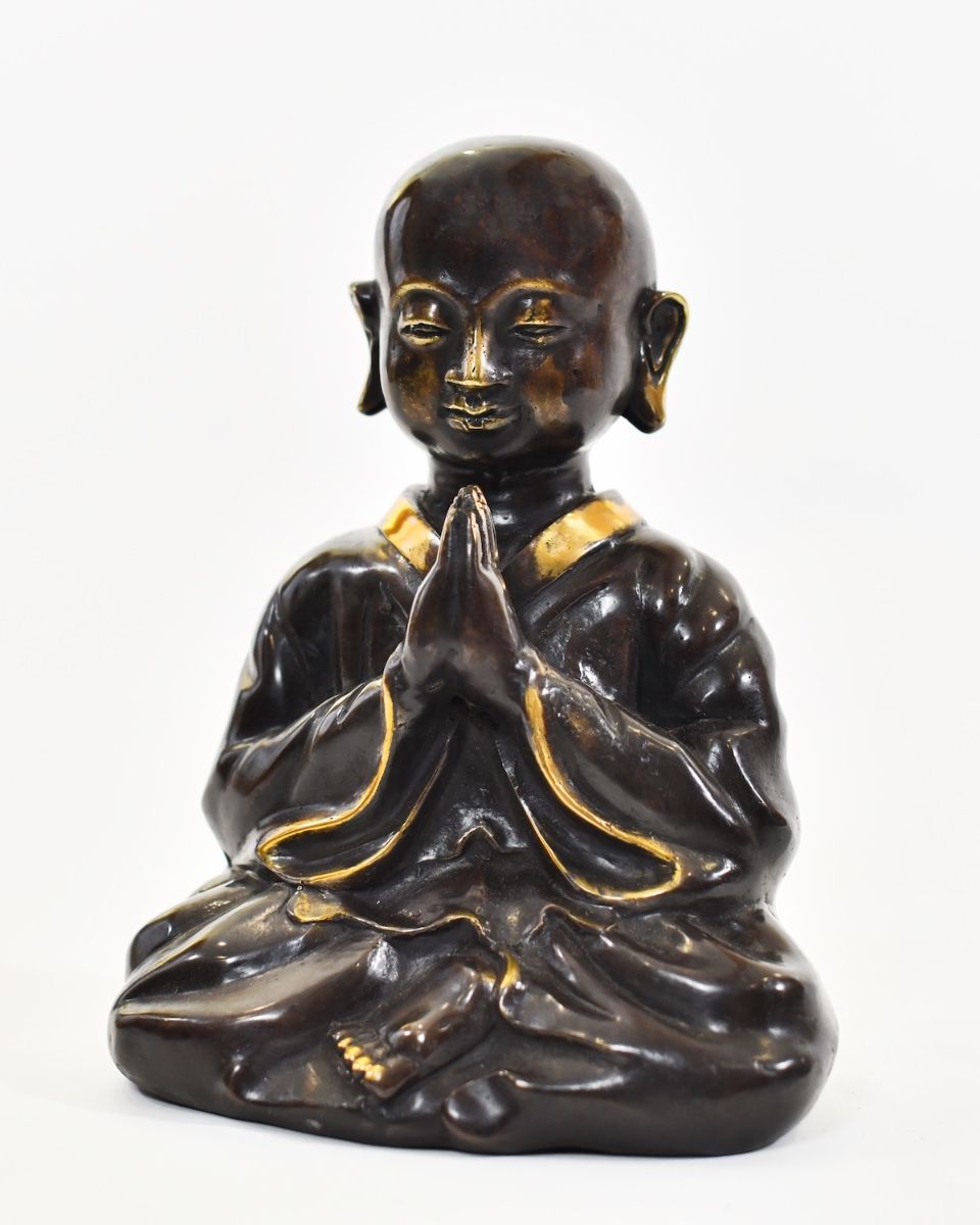 "Silent Sermon" Cast Brass Buddha Sculpture angled view